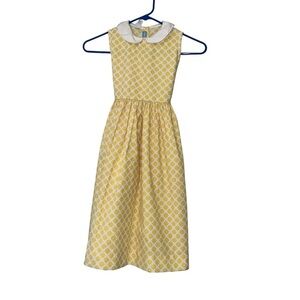 Vtg Mondays Child Yellow White quatrefoil girls Dress Sz 6x